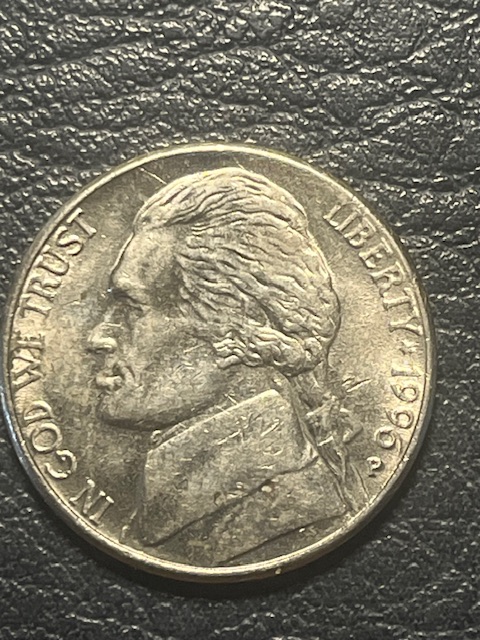 Jefferson-Nickels-1996-P-With-Metal-Accumulation--Near-The-Mouth-&-We